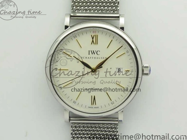MIROTIME 0701 Breathable Portofino IW356501 SS V3 MK 1:1 Best Edition White Dial Gold Markers On SS Mesh Bracelet MIYOTA 7197